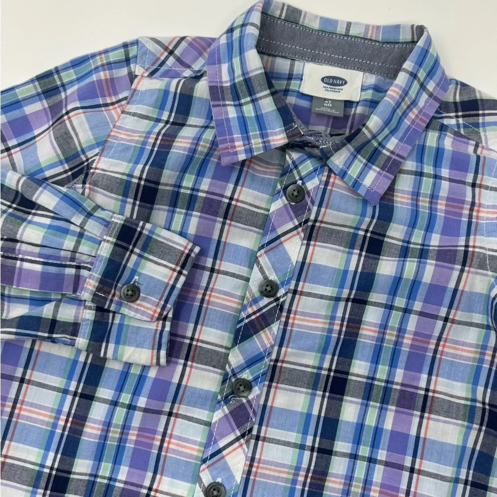Old Navy Boys Multi Color Plaid Long Sleeve Button Up Shirt Size 4T‎
